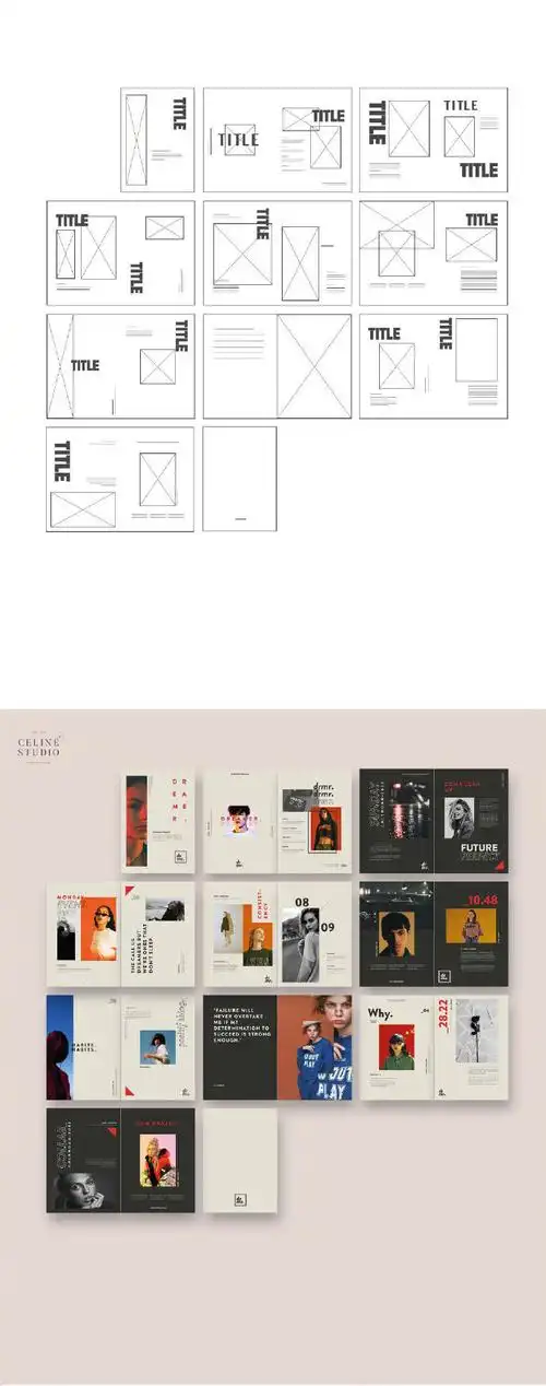 资源君#9组简约图文版式设计,其中的排版布局可以参考