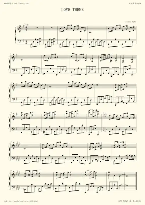 《love theme,钢琴谱》韩日剧|弹吧|钢琴谱|吉他谱|钢琴曲|乐谱