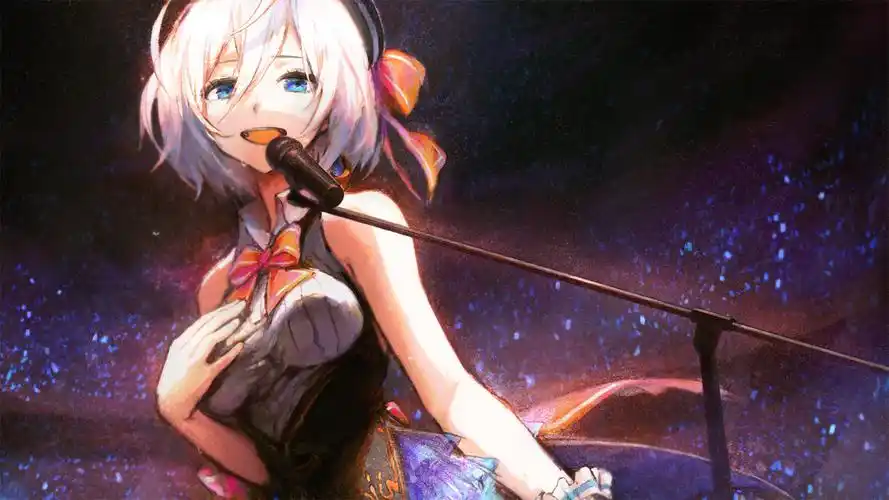 动漫美少女歌手麦克风壁纸