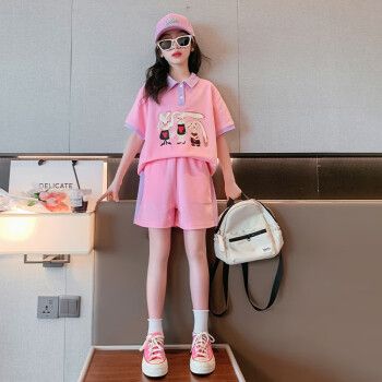 萌菲思大童女装夏装新款女童套装夏季运动polo衫短裤712岁学生女孩