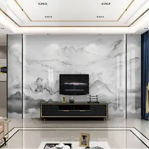 岩板电视背景墙2022大气山水画客厅瓷砖微晶大理石新中式简约轻奢