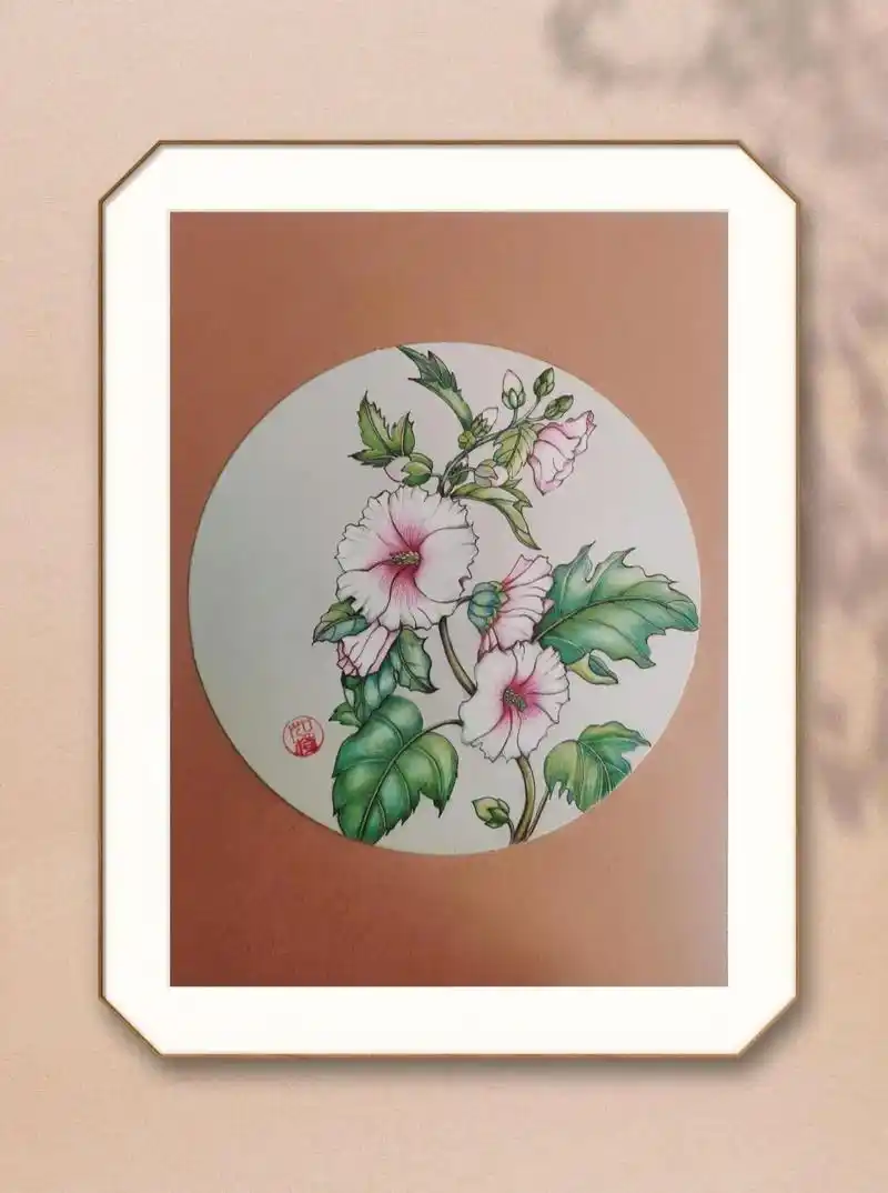 彩铅仿古手绘小插画蜀葵