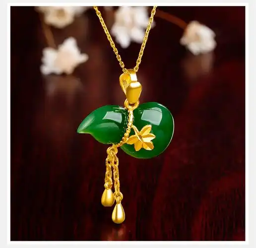 周六福 黄金镶玉吊坠女足金和田碧玉葫芦吊坠 佳礼 吊坠(不含链)