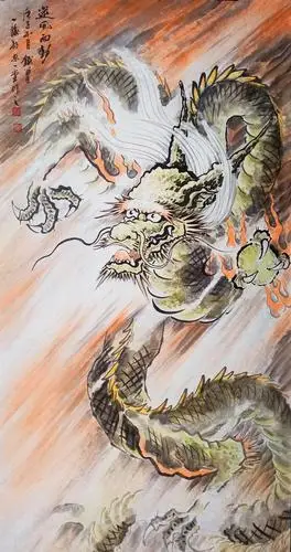 春梦无痕化作雨, 龙王喷水天际流. 鹊立龙首迎新岁, 祈盼人间喜无忧.