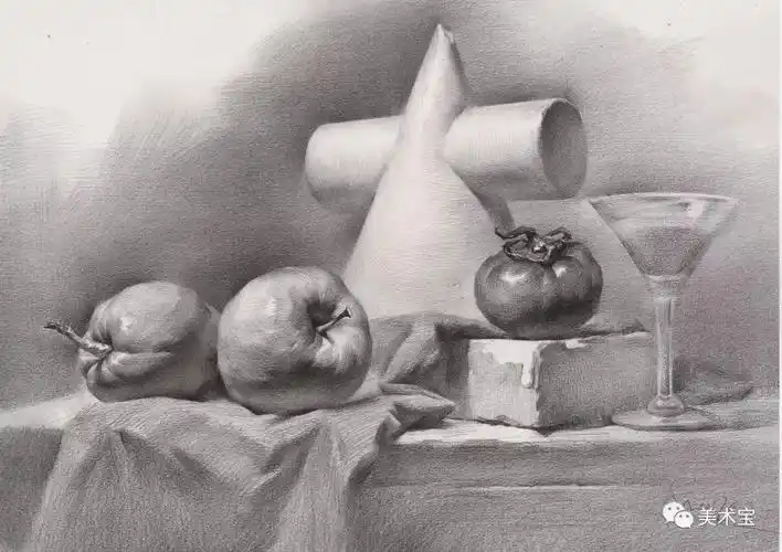 临摹精选丨石膏体为主体物的素描静物组合范画