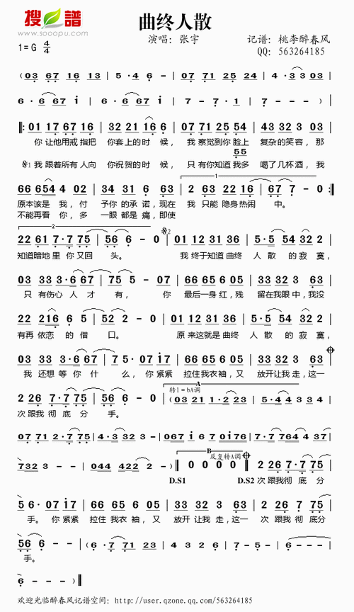 曲终人散 张宇 歌谱 简谱