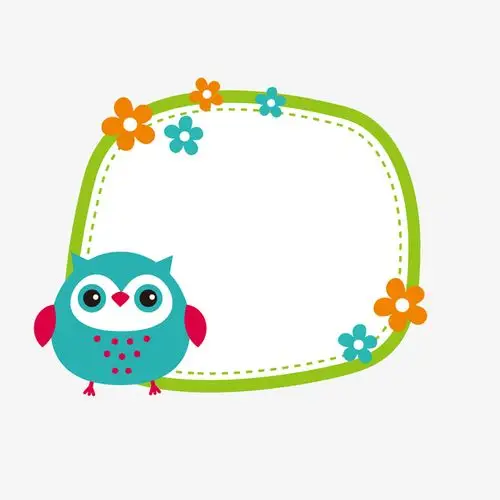 卡通绿色边框装饰花朵猫头鹰免抠