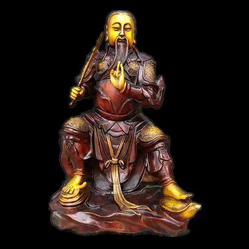 黄铜纯铜真武大帝紫铜金色执剑祖师脚踏龟蛇摆件