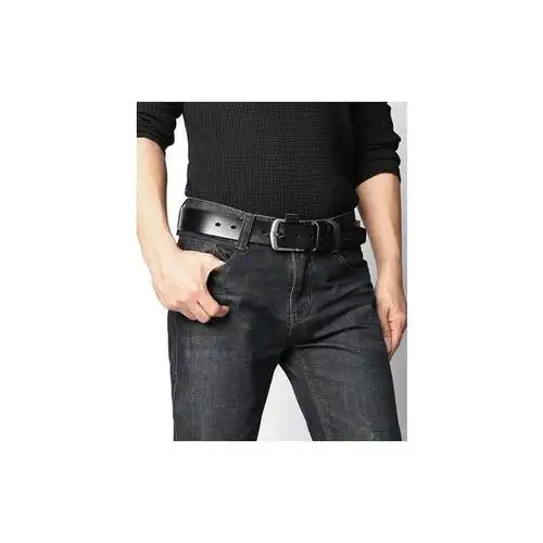 > 男士皮带针扣百搭裤腰带 中青年休闲腰带 男款牛皮真皮皮带 黑色