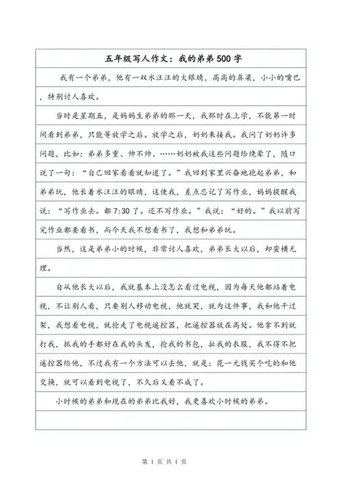 五年级写人作文我的弟弟500字