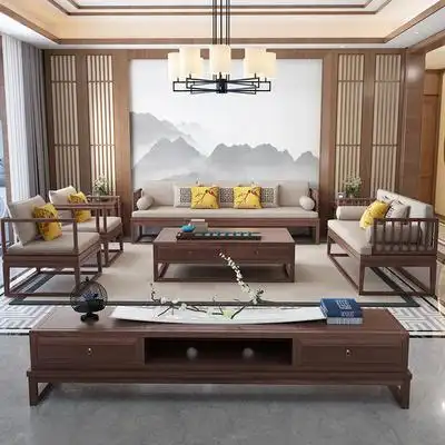 新中式沙发禅意实木现代中式别墅中国风民宿三人沙发全屋家具定制
