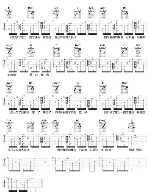 遇到吉他谱方雅贤颜人中c调吉他教学视频恶作剧之吻插曲