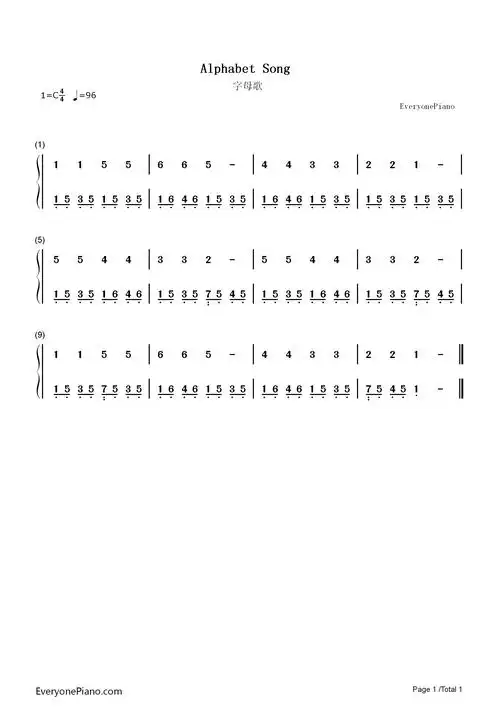 字母歌-abc歌双手简谱预览1