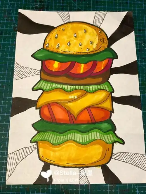 马克笔儿童画汉堡