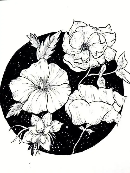 黑白装饰画画画打卡10012花黑白画