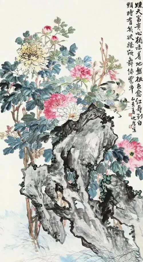 牡丹画中的石头各有千秋极品