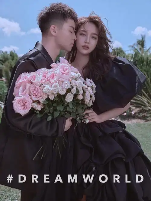 森系婚纱照个性黑纱时尚甜酷风