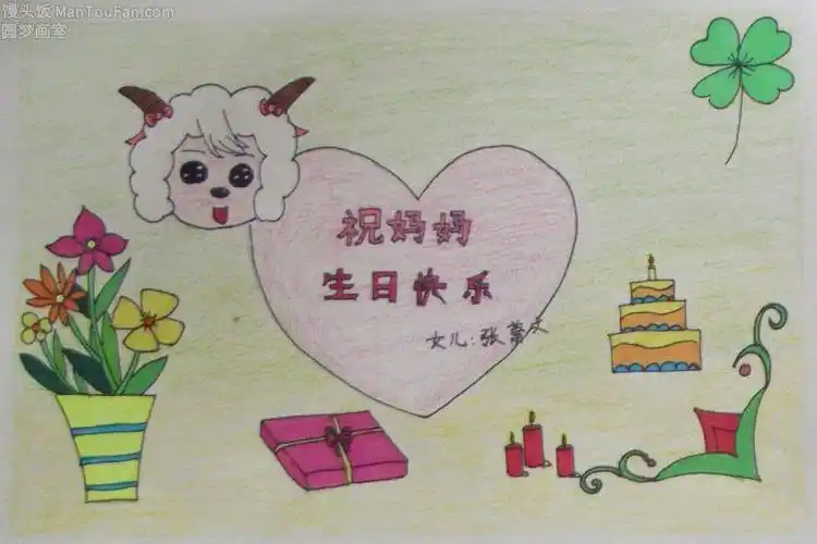 妈妈生日快乐儿童画贺卡妈生日快乐贺卡