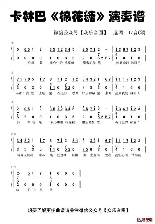 棉花糖简谱-拇指琴卡林巴琴和弦简谱至上励合演唱1