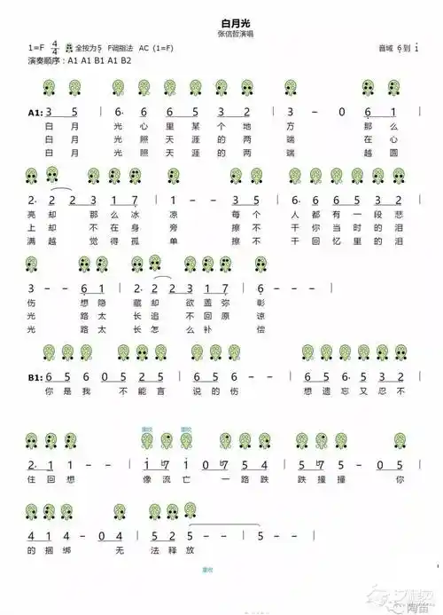 六孔陶笛《白月光》附指法图