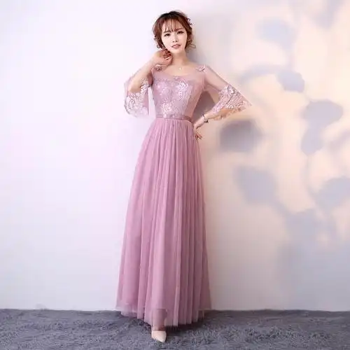 902新款伴娘服长款2017新款春夏伴娘团礼服灰色修身姐妹裙显瘦毕业晚