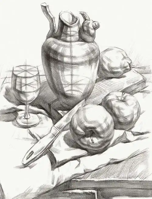 素描静物组合结构素描范例