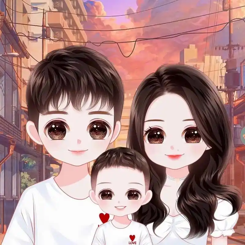 全家福头像|三口之家头像|漫画头像