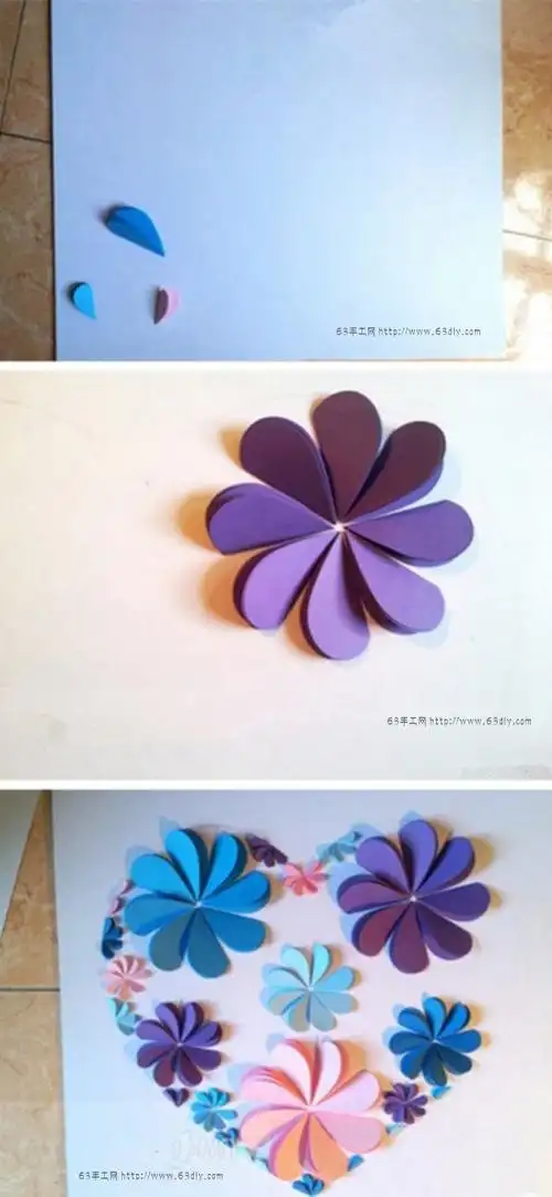 彩纸小花朵爱心图案装饰画diy图解