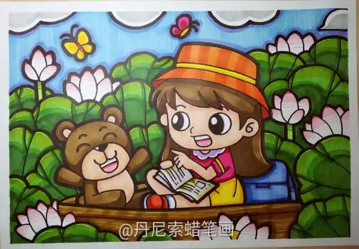 动物人物简笔画蜡笔画