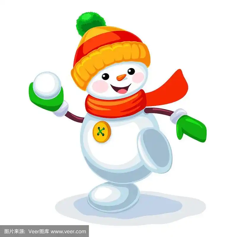 可爱的雪人玩雪球孤立在白色的背景