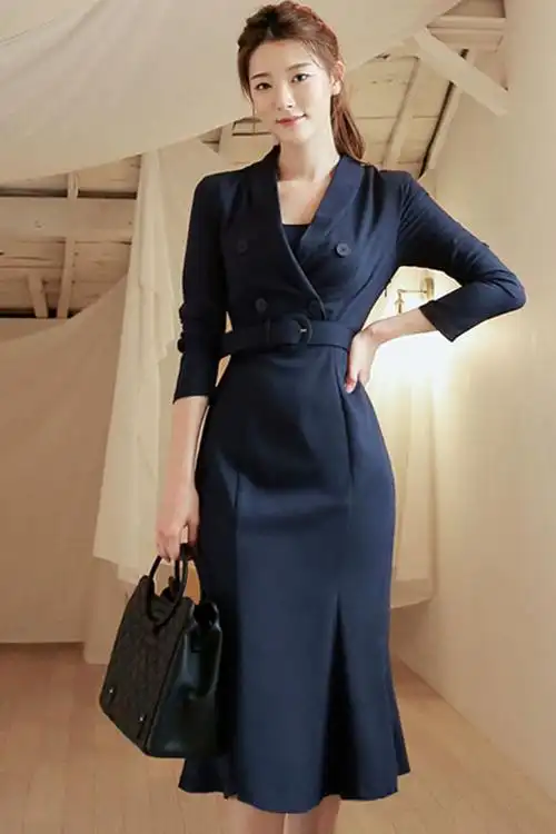 5021#名媛裙子冬女神范气质女装职场时尚新款女韩版白领ol连衣裙