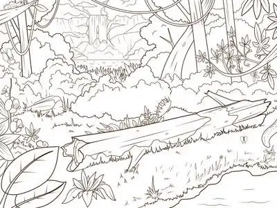 着色书卡通的丛林森林 waterfal照片