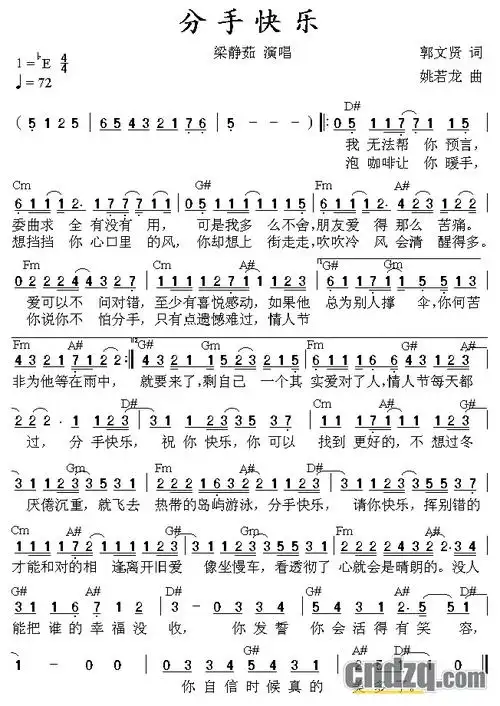 可有朋友帮我配一下梁静茹的分手快乐的和弦吗?谢谢了,谱在里面