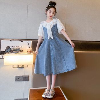 吴小熊女大童连衣裙夏季新款2023年时尚童装女孩裙子912岁假两件牛仔