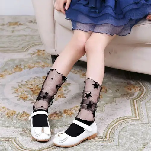 儿童短网纱袜渔网袜堆堆蕾丝网短纱袜大童黑丝网袜