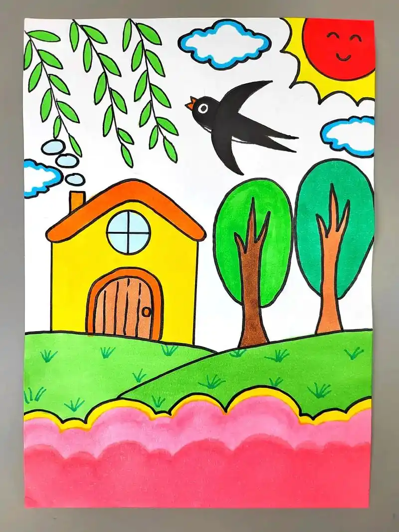 春天,一个充满色彩的季节,让我们一起来画春天的风景吧,简单好看#图文