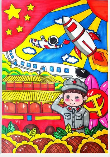 弘扬延安精神绘画主题简笔画黑白线稿8k作品革命红色文化电子版