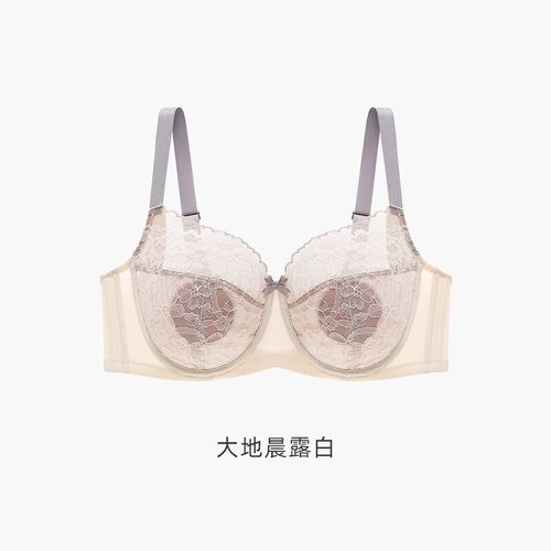 大杯】内衣女胸大显胸小全罩杯薄款防凸点大码文胸 大地晨露白 85c