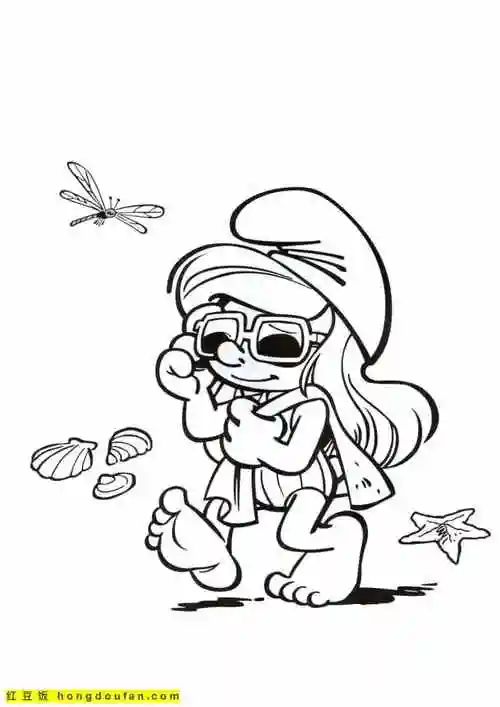 受孩子们喜欢的动画角色蓝精灵卡通涂色图片-红豆饭小学生简笔画大全