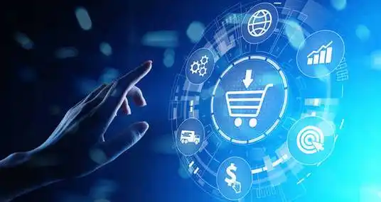 电子商务, 在虚拟屏幕上网上切碎互联网商业理念照片