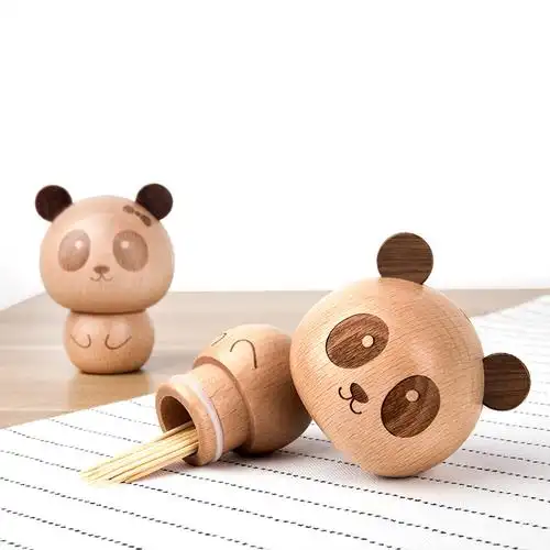 木祚方盛实木质牙签盒小熊猫牙签筒个性创意便携可爱家用北欧ins