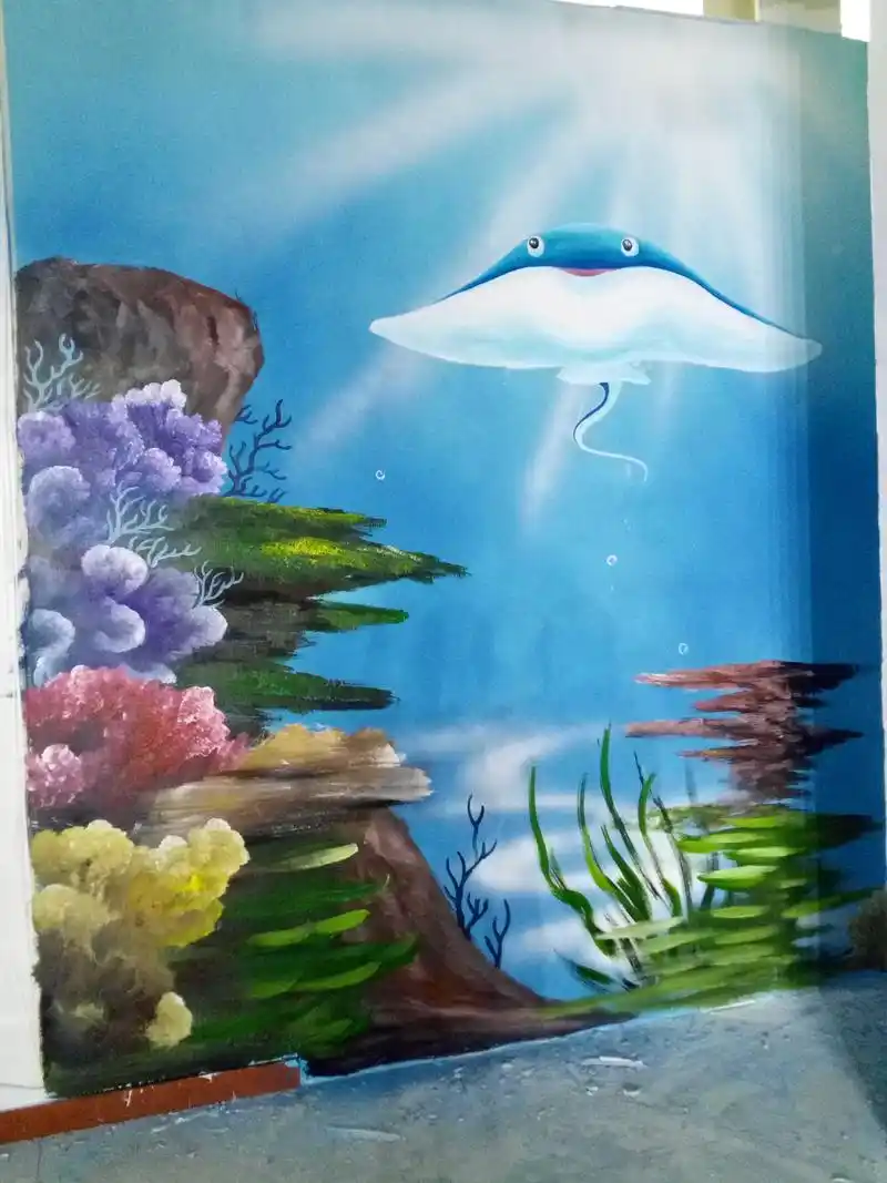 保定海底世界墙绘,珊瑚手绘墙