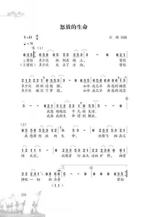 怒放的生命 歌谱 简谱