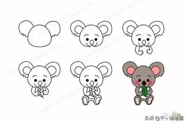 画彩色萌萌的考拉简笔画简笔画考拉一组可爱的考拉简笔画图片动物简笔