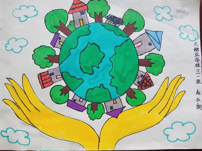 大鹅庄小学"世界地球日"主题绘画优秀作品展评