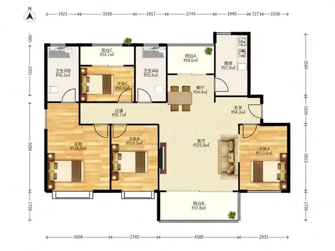 荣盛祥云府4室2厅2卫135㎡南185万