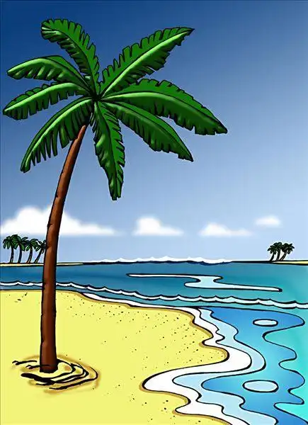 插画,岛屿,海洋,电脑制图,绘画,水彩,海滩,沙滩,手掌,无人,原生态