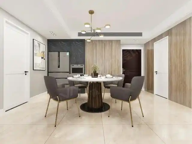 客餐厅采用一体化设计,中间用绿植做软隔断,简单又不失生机. 餐厅