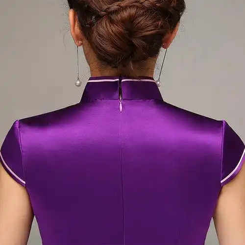 新款高端定制复古改良紫色绣花高贵大气真丝旗袍(货号 ry10212)