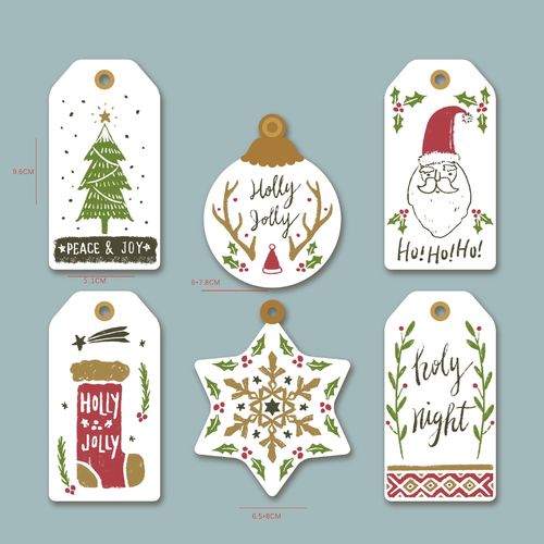 烘焙包装圣诞节新款手绘可爱的圣诞吊牌卡片6款选